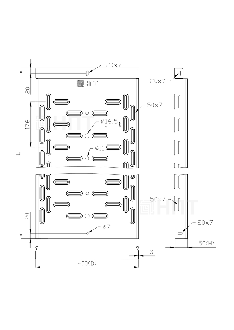 Лоток перфорированный LLP 400х50х2000 (1,2 мм) оцинкованная сталь, усиленный замок Лоток перфорированный LLP 400х50х2000 (1,2 мм) оцинкованная сталь, усиленный замок